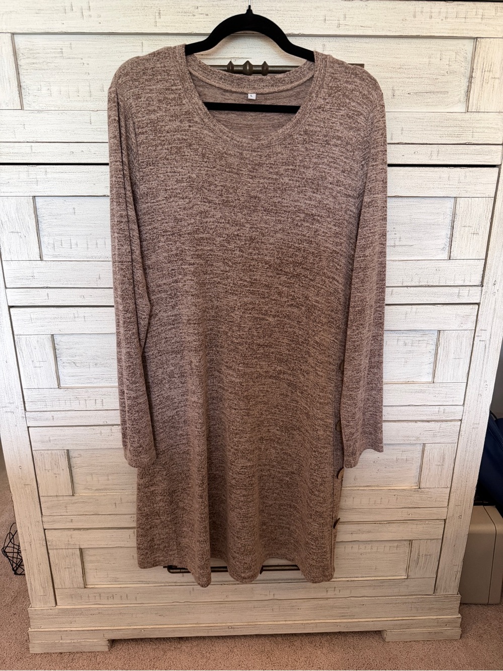 Casual Long-Sleeve Knit Shift Dress - Taupe